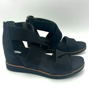 DR SCHOLLS | Women's 7.5 Black Snake 1" Platform Golden Hour Wedge Heeled Sandal